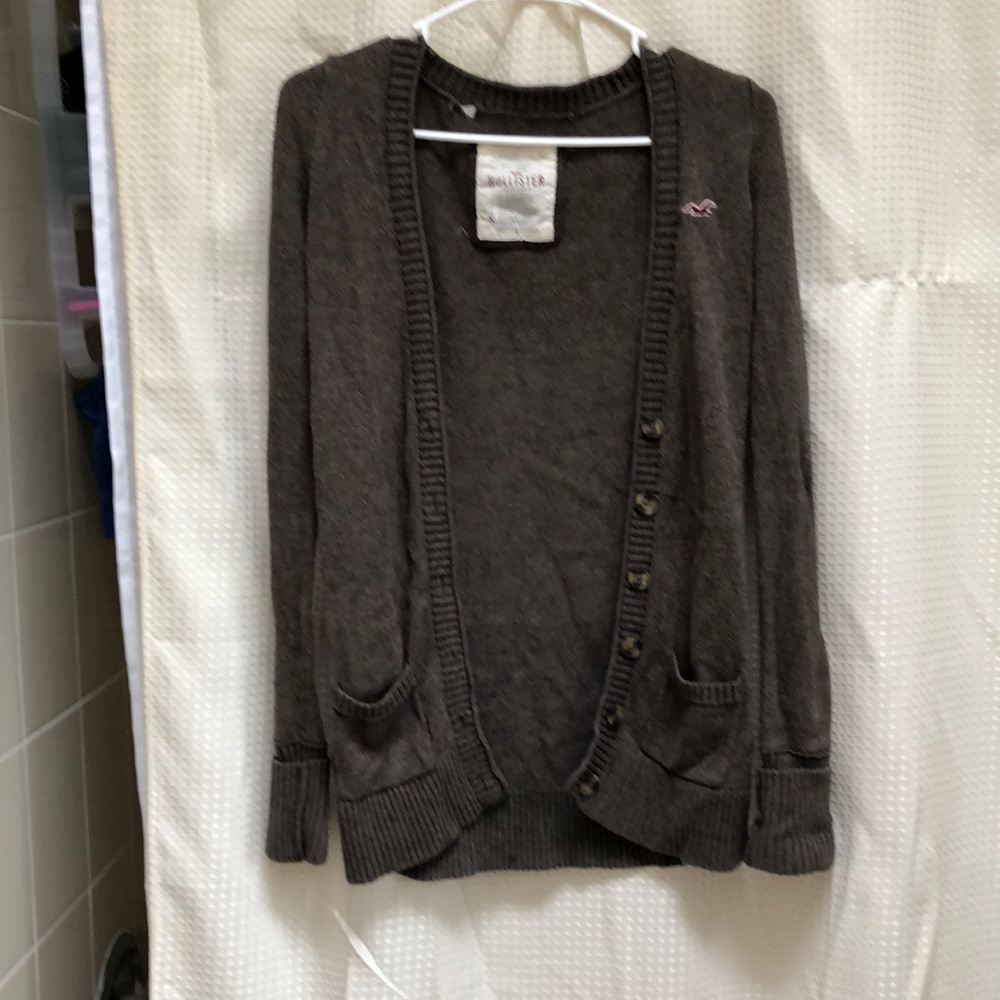 Hollister brown cardi button up with pockets